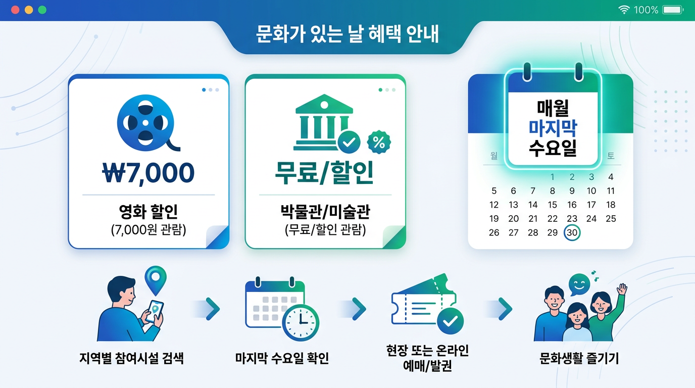 매달 마지막 주 수요일 '문화가 있는 날' 영화 7,000원에 보는 법과 전국 국립박물관 혜택 정리 정보 안내