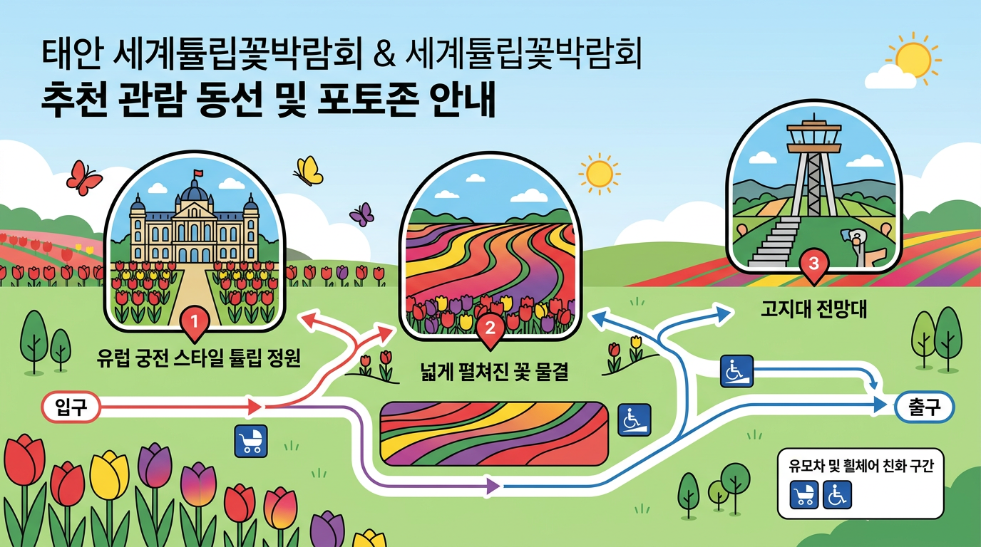 태안 세계튤립꽃박람회: 보정 없이 인생샷 건지는 3가지 포토존 명당과 동선 추천 정보 안내